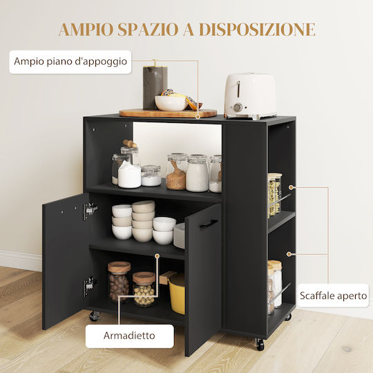 HomCom Kitchen Rack Wooden Black 75x40x80.5cm