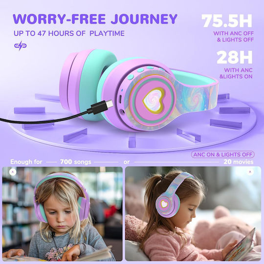 iClever Auraa Fără fir Bluetooth Pentru copii Over Ear Căști cu 47 ore de Funcționare Violet