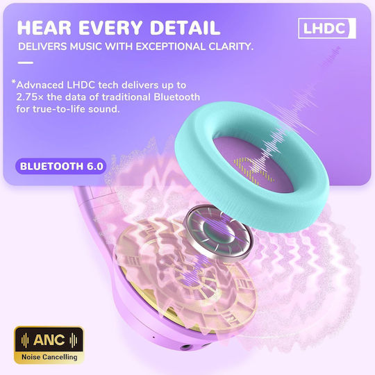 iClever Auraa Fără fir Bluetooth Pentru copii Over Ear Căști cu 47 ore de Funcționare Violet