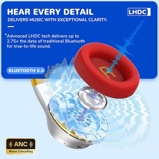 iClever Auraa Fără fir Bluetooth Pentru copii Over Ear Căști cu 47 ore de Funcționare Roșii
