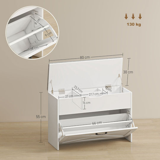 Fabric Shoe Organizer White 80x30x55cm