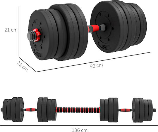 HomCom Adjustable Dumbbell Set with Bar 30kg
