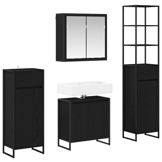 vidaXL Countertop with Sink, Mirror & Column Black Beech
