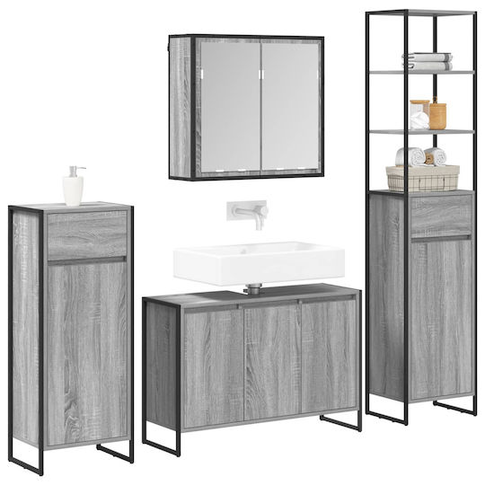 vidaXL Waschtisch mit Waschbecken, Spiegel & Säule Gray Sonoma