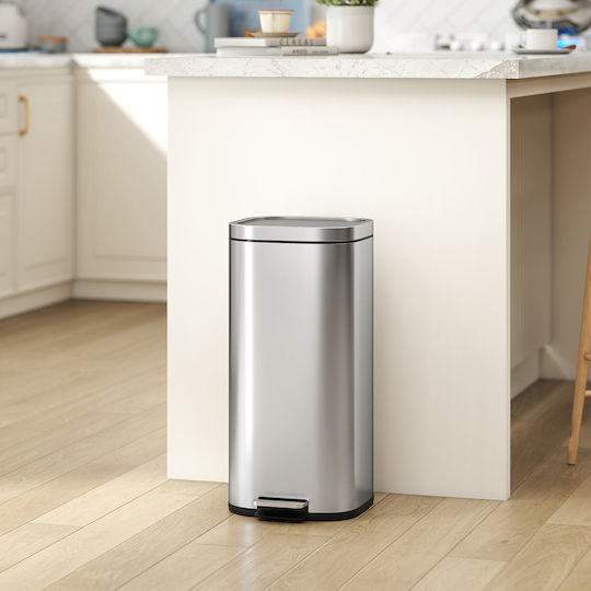 HomCom Metallic Waste Bin with Pedal 30L Silver