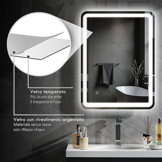 HomCom Bathroom Mirror Led Touch 60x80cm White