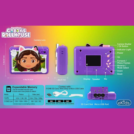 eKids Gabby's Dollhouse Cameră Foto pentru Copii 2MP Albastru deschis