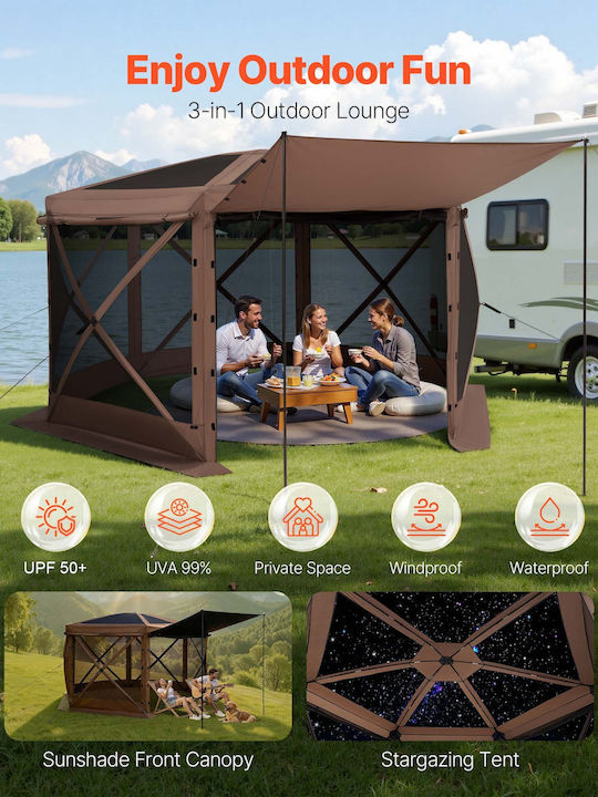 Vevor Garden Freestanding Gazebo with LED Light Brown 3.6x3.6cm