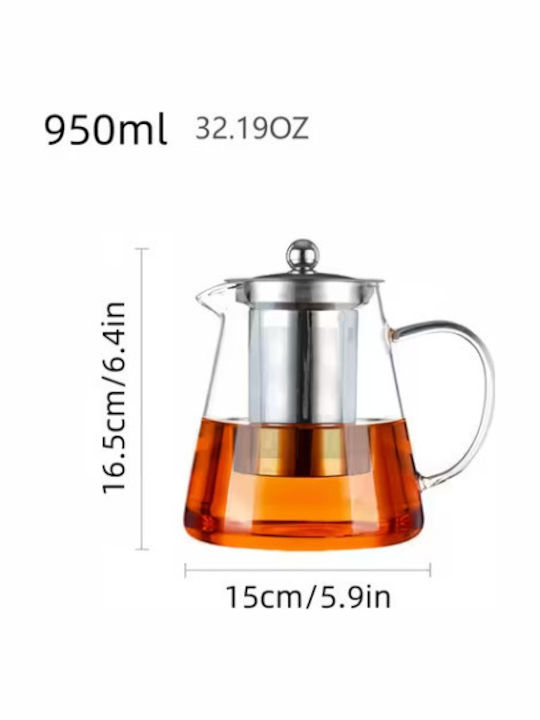 Γυάλινη Τσαγιέρα 950ml Ανοξείδωτο Φίλτρο