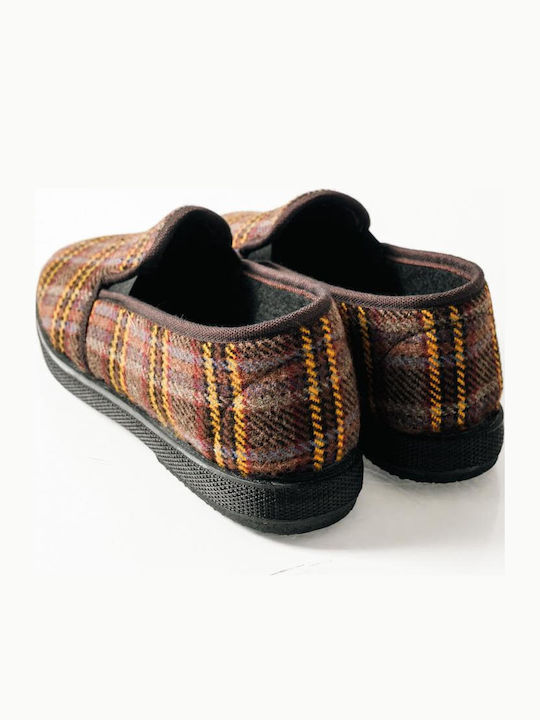 Men's Printed Heel Enclosed Slippers Brown