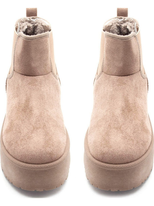Suede Women's Ankle Boots with Fur Brown