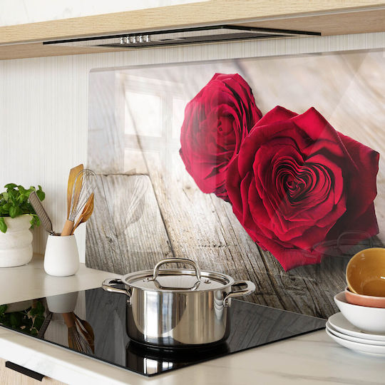 Multifunktionale Glas-Schneidefläche Mit Rosen Auf Holz 80x52 Cm