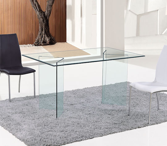 Glasser Clear Τραπέζι Κουζίνας Γυάλινο Διάφανο 150x90x75εκ.