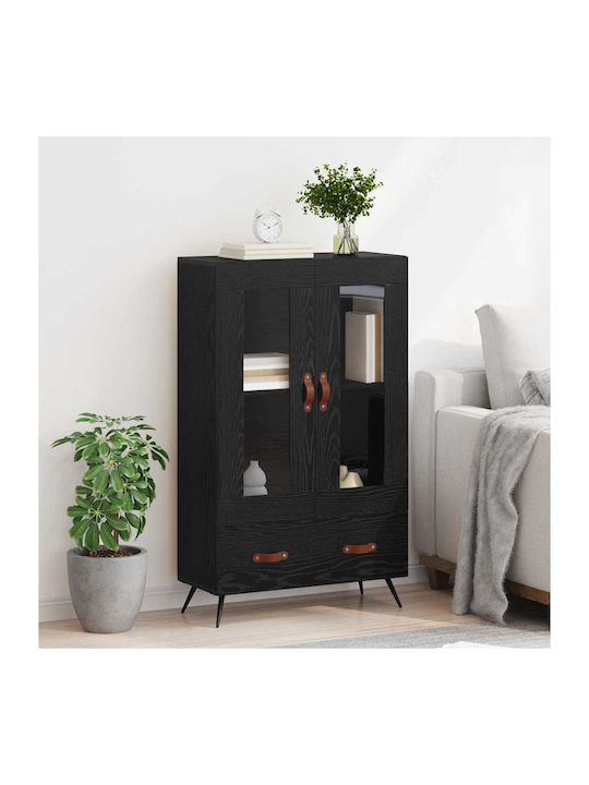 Highboard Wand Wohnzimmer Vitrine aus Holz & Metall mit Glas Black Beech 69.5x31x115cm