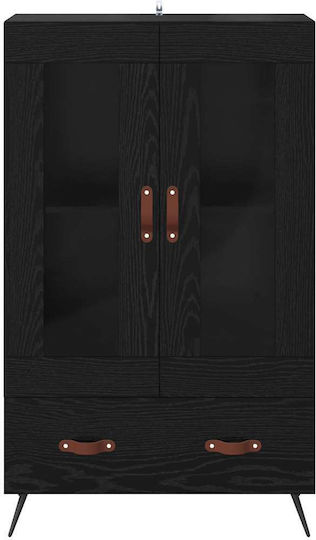 Highboard Wall Living Room Display Cabinet made of Wood & Metal with Glass Black Beech 69.5x31x115cm