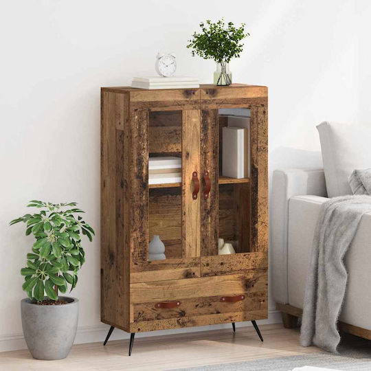 Wand Wohnzimmer Vitrine aus Holz & Metall mit Glas Natürlich 69.5x31x115cm