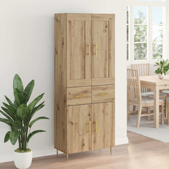 Highboard Wohnzimmer-Standvitrine aus Spanplatte Artisan Oak 69,5 x 34 x 180 cm