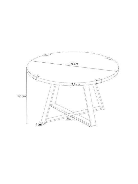 Round Central Coffee Table Mauricio Wooden Black / Sonoma L78xW78xH43cm