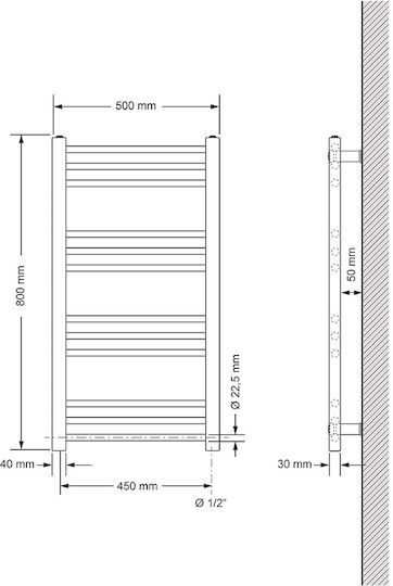 LuxeBath Sahara Towel Rail Bathroom 500x800 Black