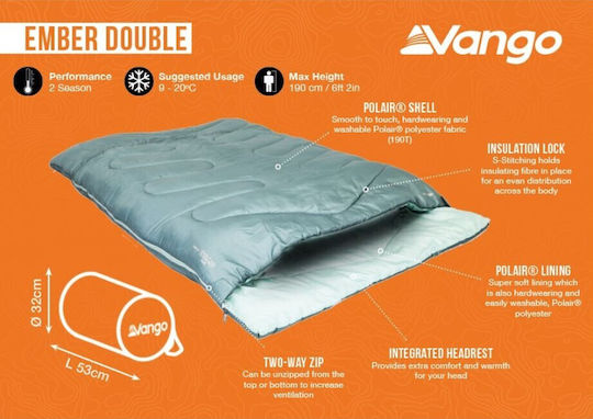Vango Sleeping Bag Double 2 Seasons Ember Mineral Green