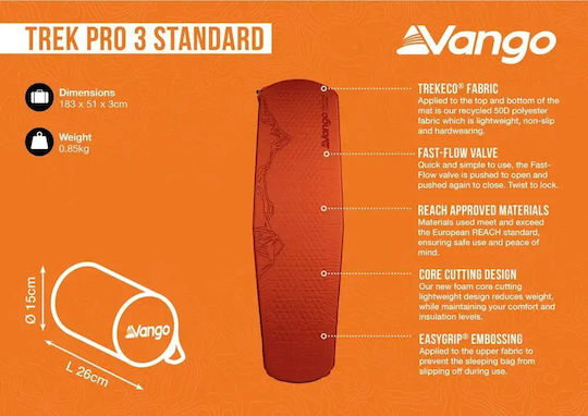 Vango Trek Self-Inflating Single Camping Sleeping Mat Thickness 3cm