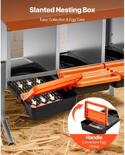Vevor Nesting Boxes Chickens 3 Compartments Support Legs Easy Egg Collection Galvanized Steel High Strength Plastic Rolled Nesting Boxes Chickens Hens Laying Eggs Orange
