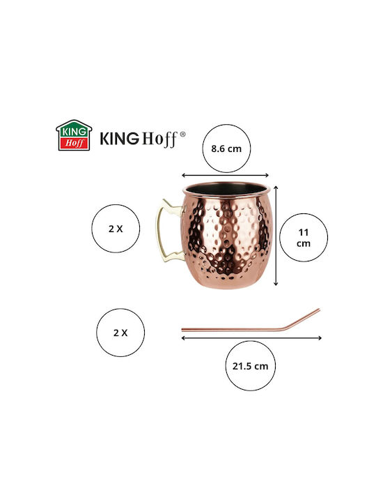 KING Hoff Set Gläser Cocktail/Trinken aus Edelstahl mit Strohhalm 500ml 2Stück