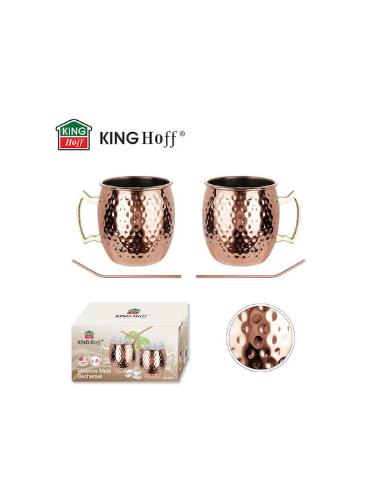 KING Hoff Set Gläser Cocktail/Trinken aus Edelstahl mit Strohhalm 500ml 2Stück
