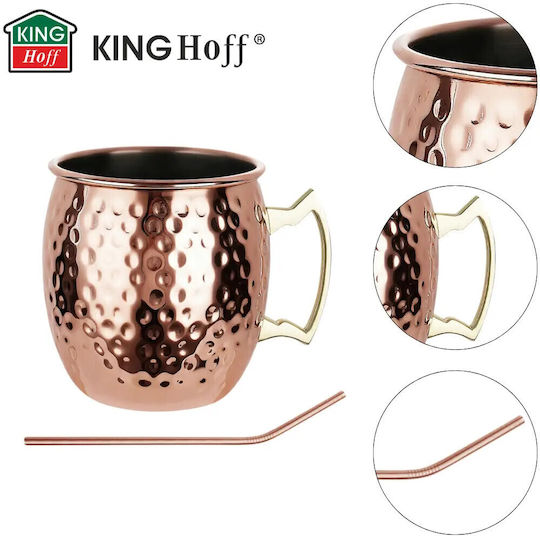 KING Hoff Set Gläser Cocktail/Trinken aus Edelstahl mit Strohhalm 500ml 2Stück
