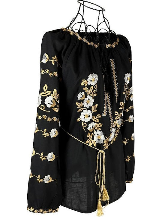 Bluza Damă Bumbac Mânecă Lungă Neagră/Albă