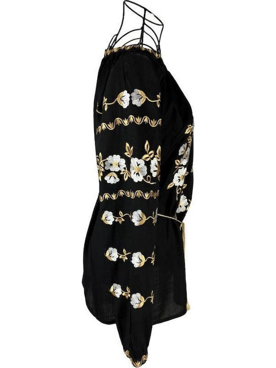 Bluza Damă Bumbac Mânecă Lungă Neagră/Albă