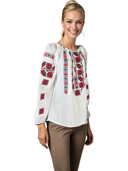 Bluza Damă Bumbac Mânecă Lungă Alb Negru Mahon