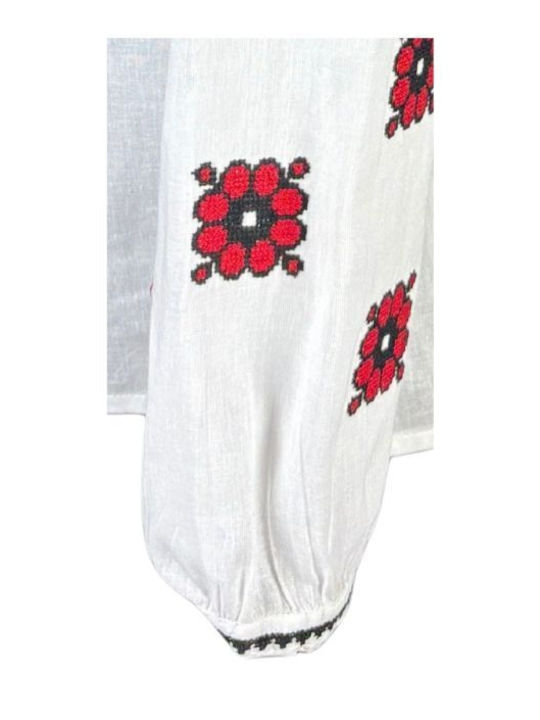 Bluza Damă Bumbac Mânecă Lungă Alb Negru Mahon