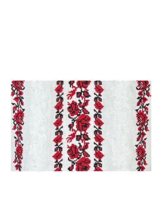 Bluza Damă Din Bumbac Cu Mânecă 3/4 Alb Optic Roșu Cireș