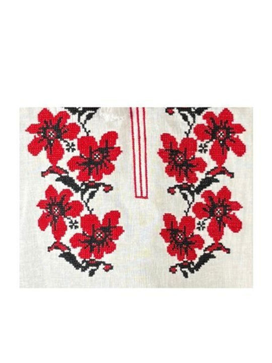 Bluza Damă Din Bumbac Cu Mânecă 3/4 Alb/Roșu