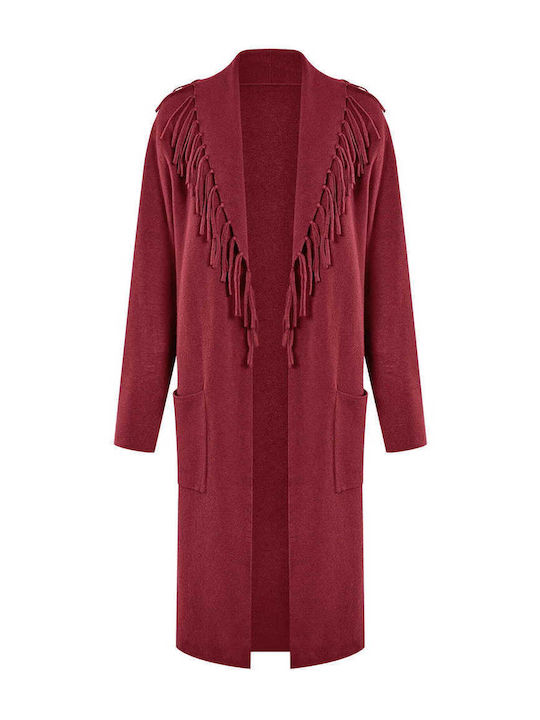 Celestino Cardigan Pentru Femei Cu Franjuri Burgundy