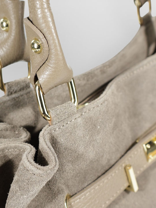 Leather Women's Tote Bag Suede Taupe