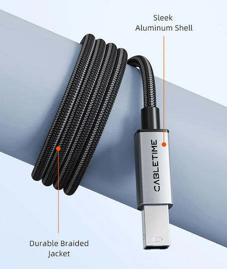 Cabletime Braided USB 2.0 Cable USB-C Male - USB-B Black 2m