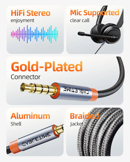 Cabletime Καλώδιο Ήχου 3.5mm male - 3.5mm male Μαύρο 1m με Επίχρυσους Ακροδέκτες CT-AM35M-AG1