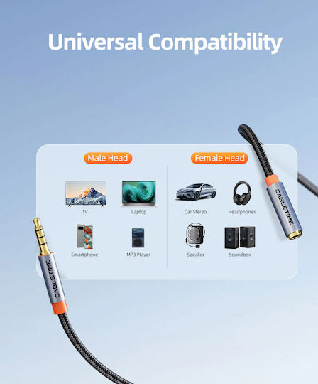 Cabletime Καλώδιο Ήχου 3.5mm male - 3.5mm male Μαύρο 2m με Επίχρυσους Ακροδέκτες CT-AE35M-AG2