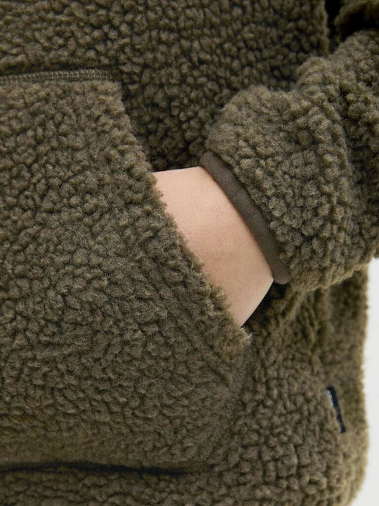 Fleece Παιδικό Φούτερ με Κουκούλα Καφέ