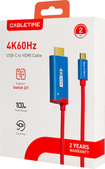 Cabletime Cable HDMI male - USB-C female 2m 29τμχ Κόκκινο