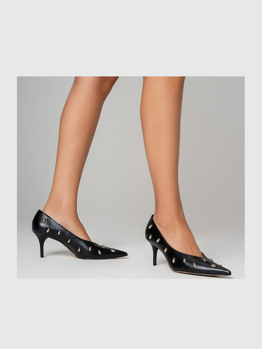Leder Pumps mit Dünn mittelhohem Absatz Schwarz
