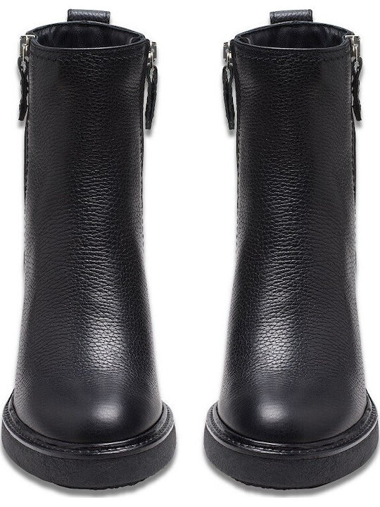 Cassiano Zip Block Heel Boots Δερμάτινα Γυναικεία Μποτάκια με Ψηλό Τακούνι Μαύρα