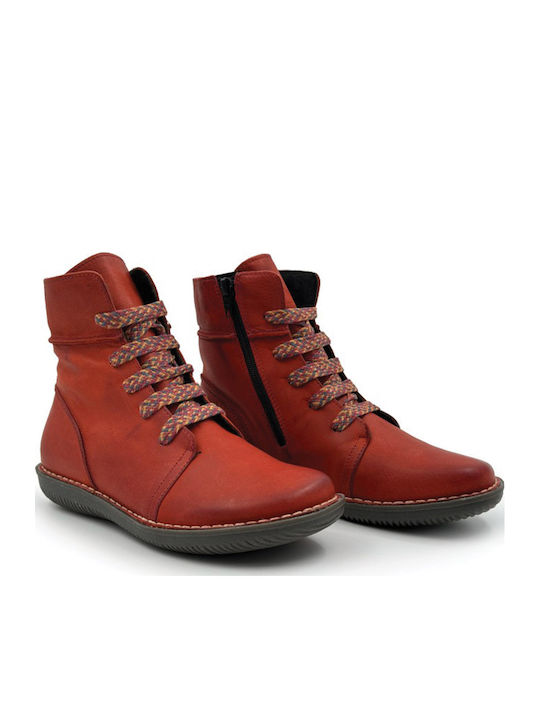 Leather Women's Ankle Boots Red