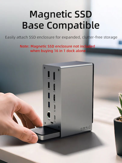 Cabletime USB-C Docking Station mit HDMI/DisplayPort 4K PD Ethernet und Verbindung 3 Monitore Gray (CT-DK181-AG)
