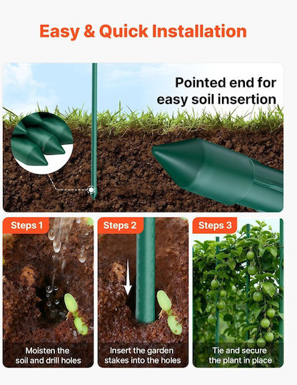 Vevor Garden Stakes Pack 25 2100 Mm Metal Tomato Stakes Plastic Coating Garden Rods Plant Support Pointed Tip Anti-Slip Bumps Climbing Plant Cultivation Outdoor Vegetables