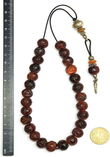 Roloi Komboloi Graven Horn Worry Beads with 27 Beads Brown 30cm