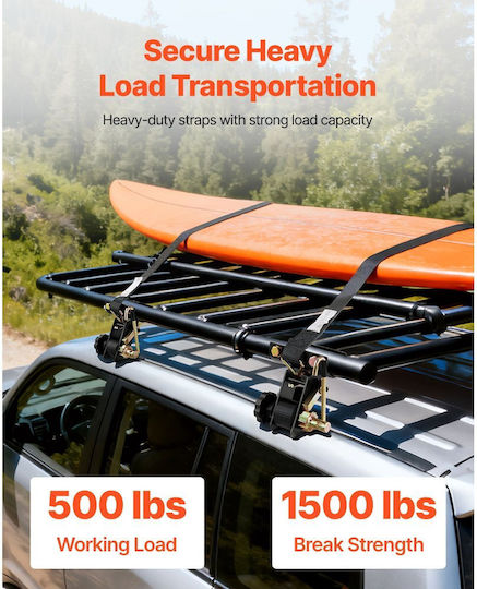 Vevor Ratchet Straps Ladder Base Round Tube 47.6-50.8 Mm Black Width 38 Mm x Length 2.25 M Black Ladder Straps Double J-hooks Heavy Duty Load 226.8 Kg Cargo Tie Down Strap Buckle 2 Pieces