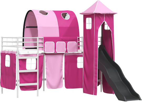 Pat pentru Copii Loft Bed Single Fuchsia pentru Saltea 90x190cm